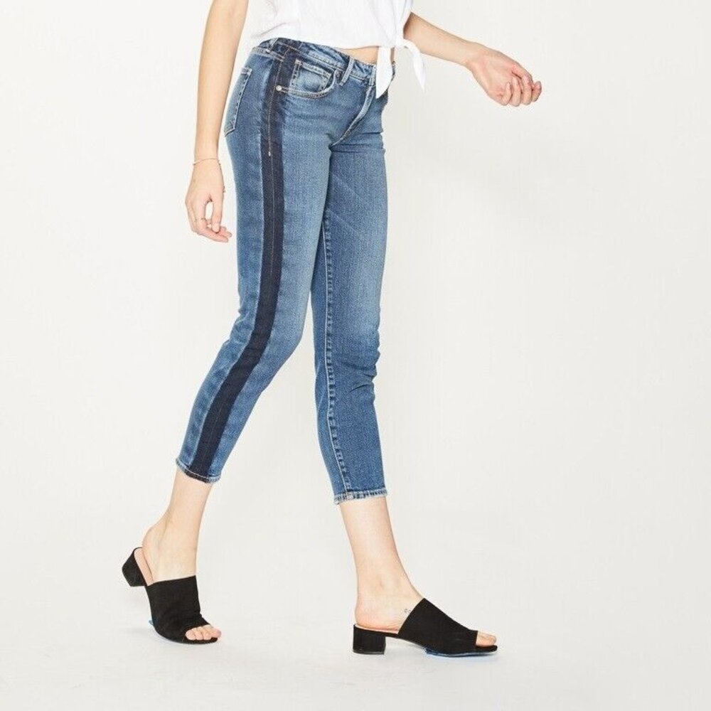 Silver Vintage Ankle Slim Jeans Size 28 Womens Indigo Tuxedo Side Stripe Tapered - Picture 9 of 12